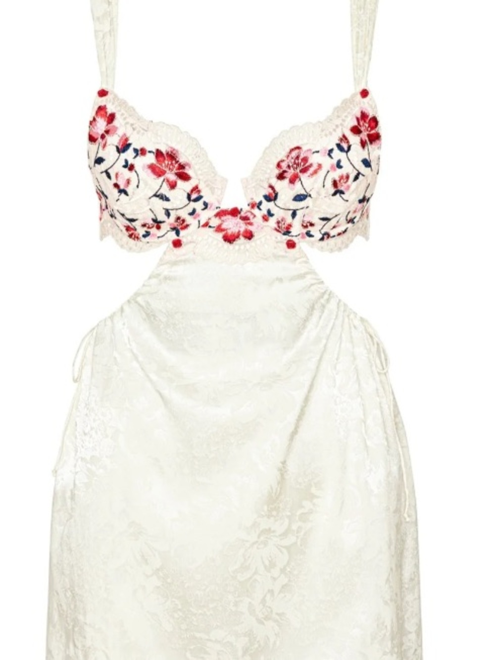 For Love And Lemons Cream Mini Dress with Red Floral Embroidery